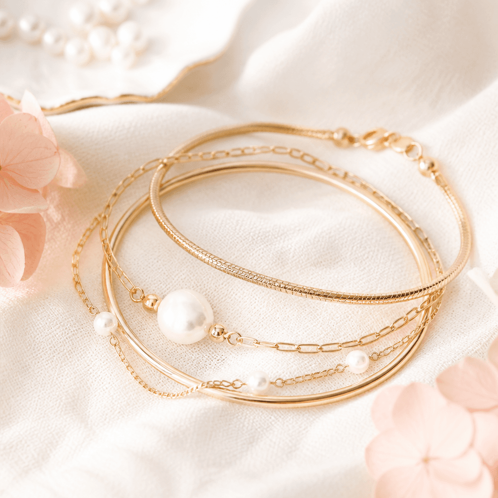 Pearl & gold bracelets